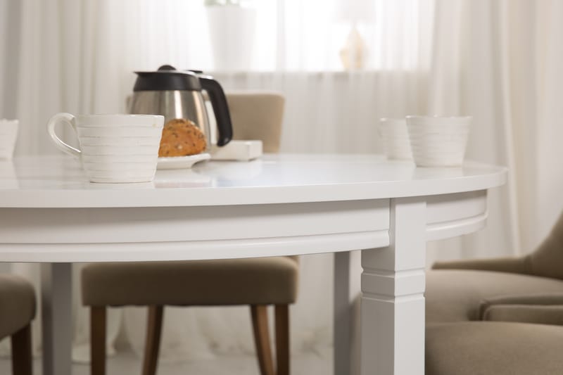 LEVIDE Bord 150/195 + 6 COLFAX Stol Beige/Natur - Möbler - Matplats - Matgrupp & matbord med stolar