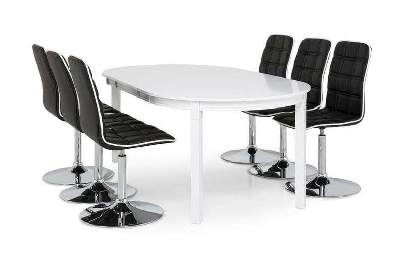 LEVIDE Bord 150/195 + 6 DESTIN Stol Svart - Möbler - Matplats - Matgrupp & matbord med stolar