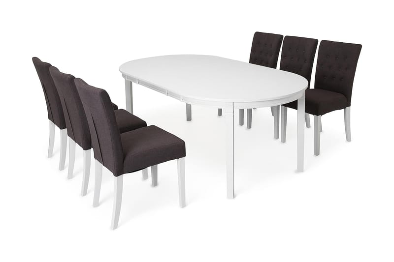 LEVIDE Bord 150/195 + 6 JENCA Stol Mörkgrå/Vit - Möbler - Matplats - Matgrupp & matbord med stolar