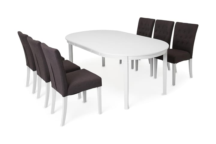 LEVIDE Bord 150/195 + 6 JENCA Stol Mörkgrå/Vit - Matgrupp & matbord med stolar