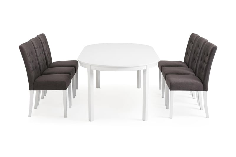 LEVIDE Bord 150/195 + 6 JENCA Stol Mörkgrå/Vit - Möbler - Matplats - Matgrupp & matbord med stolar