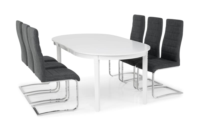 LEVIDE Bord 150/195 + 6 SALA Stol Grått tyg - Möbler - Matplats - Matgrupp & matbord med stolar