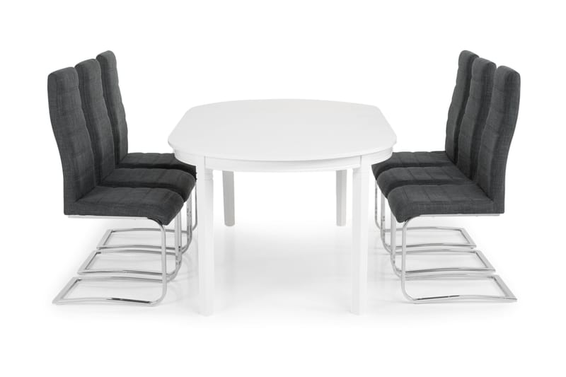 LEVIDE Bord 150/195 + 6 SALA Stol Grått tyg - Möbler - Matplats - Matgrupp & matbord med stolar