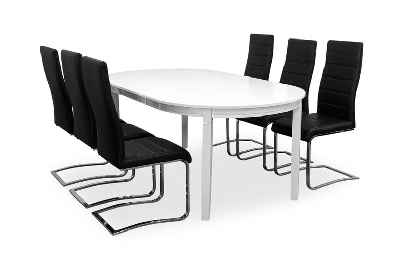 LEVIDE Bord 150/195 + 6 SALA Stol PU Svart - Möbler - Matplats - Matgrupp & matbord med stolar
