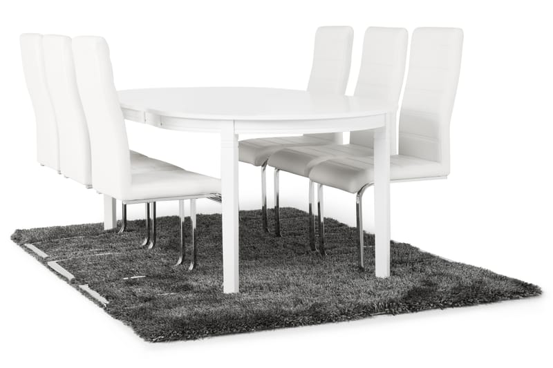 LEVIDE Bord 150/195 + 6 SALA Stol PU Vit - Möbler - Matplats - Matgrupp & matbord med stolar