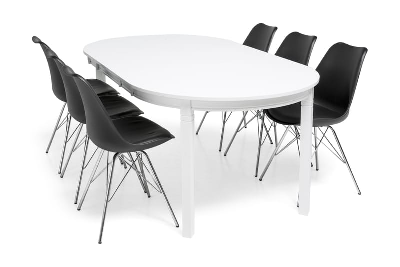 LEVIDE Bord 150/195 + 6 ZENIT Stol Svart/Krom - Matgrupp & matbord med stolar