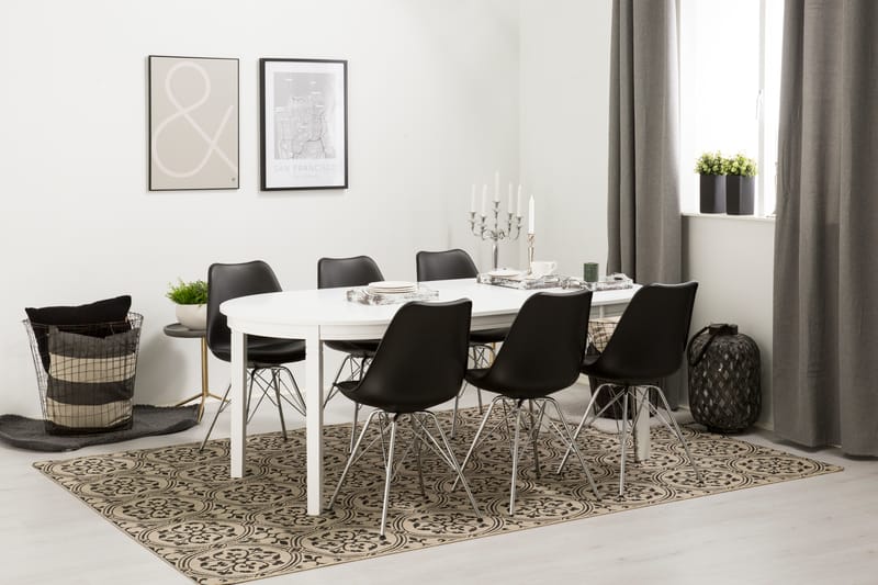 LEVIDE Bord 150/195 + 6 ZENIT Stol Svart/Krom - Möbler - Matplats - Matgrupp & matbord med stolar