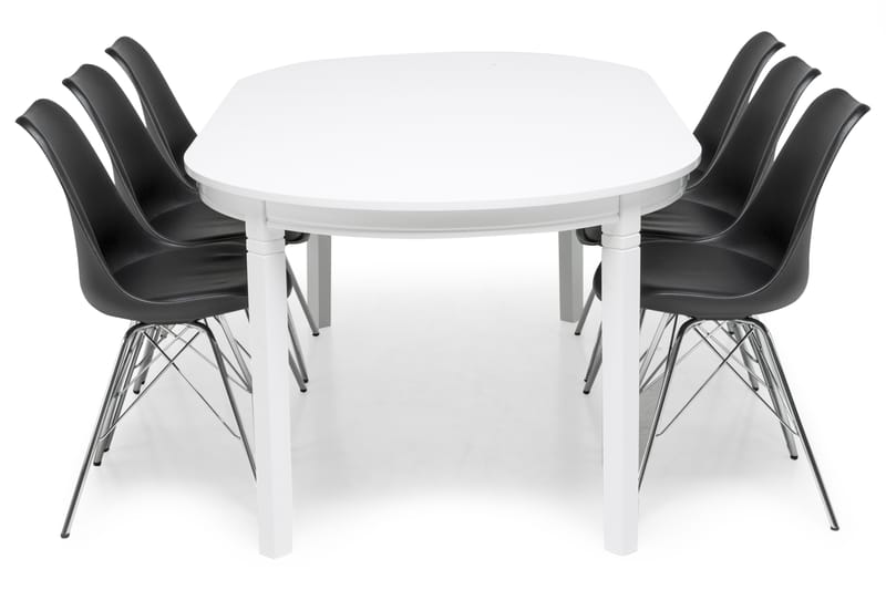 LEVIDE Bord 150/195 + 6 ZENIT Stol Svart/Krom - Möbler - Matplats - Matgrupp & matbord med stolar