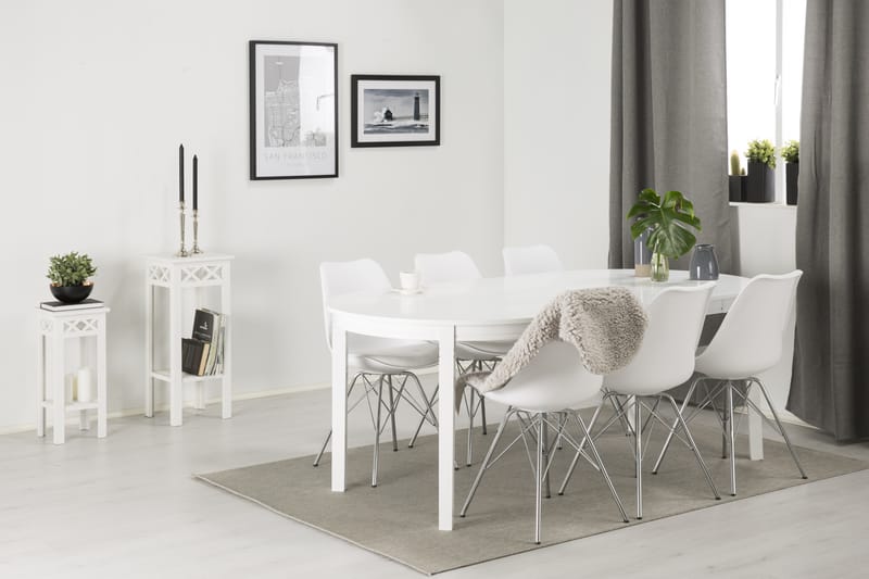 LEVIDE Bord 150/195 + 6 ZENIT Stol Vit/Krom - Möbler - Matplats - Matgrupp & matbord med stolar
