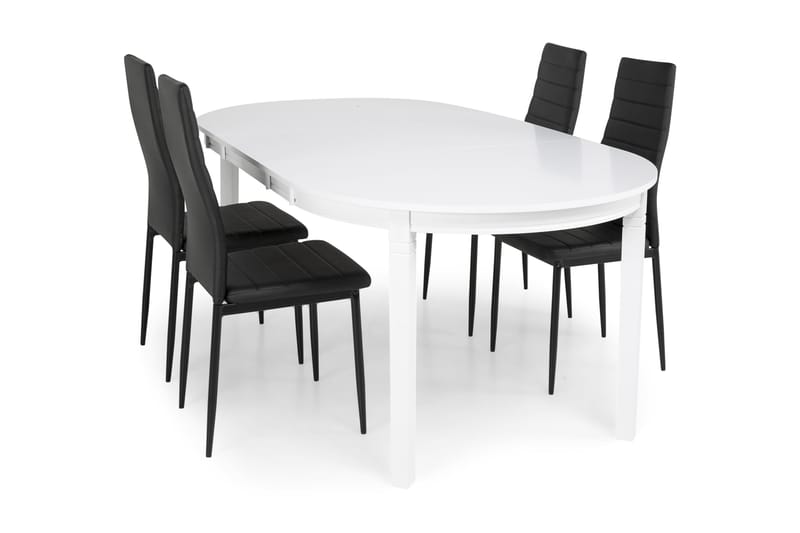 LEVIDE Bord 150/195 Vit + 4 TEKLA Stol Svart - Möbler - Matplats - Matgrupp & matbord med stolar
