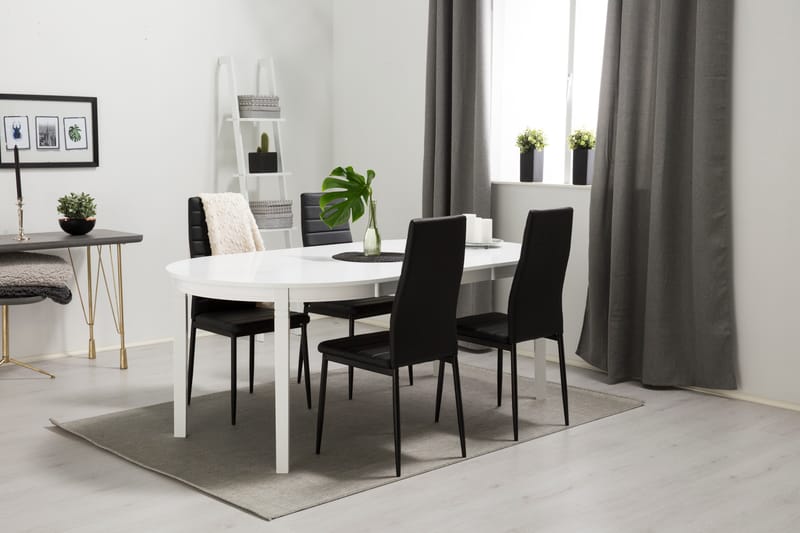 LEVIDE Bord 150/195 Vit + 4 TEKLA Stol Svart - Möbler - Matplats - Matgrupp & matbord med stolar