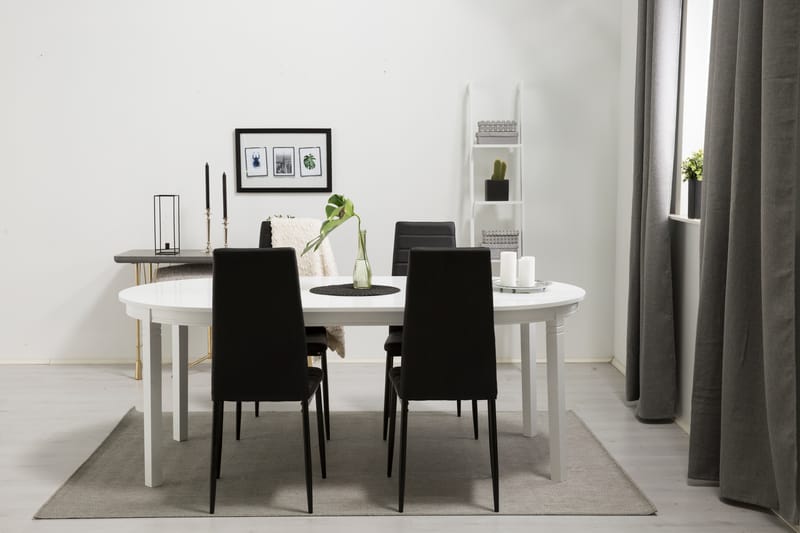 LEVIDE Bord 150/195 Vit + 4 TEKLA Stol Svart - Möbler - Matplats - Matgrupp & matbord med stolar