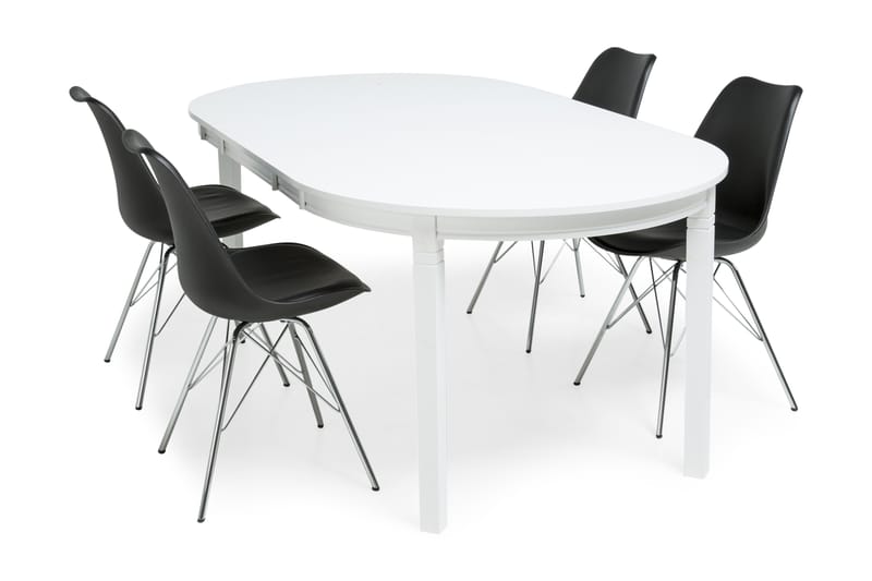 LEVIDE Bord 150/195 Vit + 4 ZENIT Stol Svart - Möbler - Matplats - Matgrupp & matbord med stolar