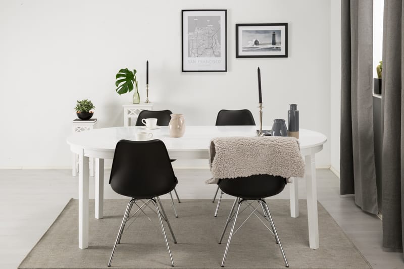 LEVIDE Bord 150/195 Vit + 4 ZENIT Stol Svart - Möbler - Matplats - Matgrupp & matbord med stolar