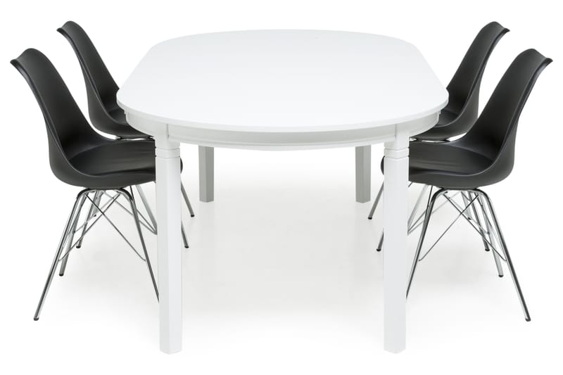 LEVIDE Bord 150/195 Vit + 4 ZENIT Stol Svart - Möbler - Matplats - Matgrupp & matbord med stolar
