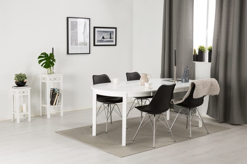 LEVIDE Bord 150/195 Vit + 4 ZENIT Stol Svart - Möbler - Matplats - Matgrupp & matbord med stolar