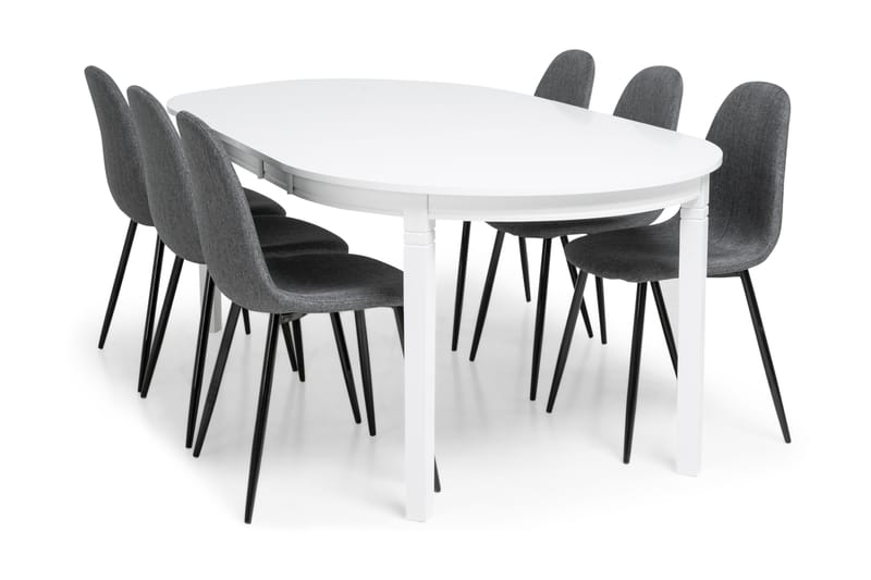 LEVIDE Bord 150/195 Vit + 6 NIKOLAS Stol Grå - Möbler - Matplats - Matgrupp & matbord med stolar