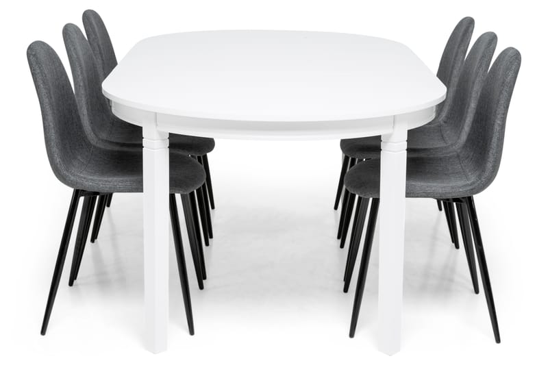LEVIDE Bord 150/195 Vit + 6 NIKOLAS Stol Grå - Möbler - Matplats - Matgrupp & matbord med stolar