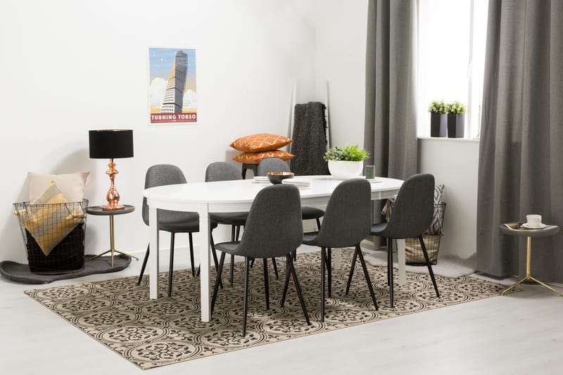 LEVIDE Bord 150/195 Vit + 6 NIKOLAS Stol Grå - Möbler - Matplats - Matgrupp & matbord med stolar