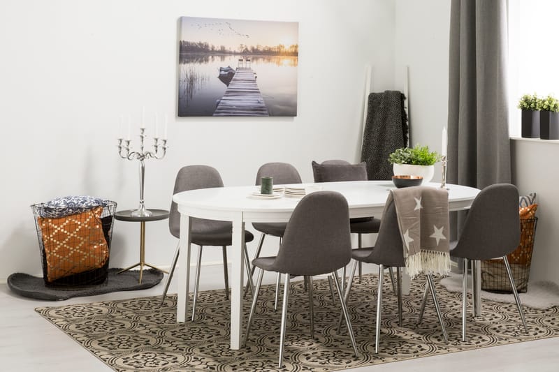LEVIDE Bord 150/195 Vit + 6 NIKOLAS Stol Mörkgrå - Möbler - Matplats - Matgrupp & matbord med stolar