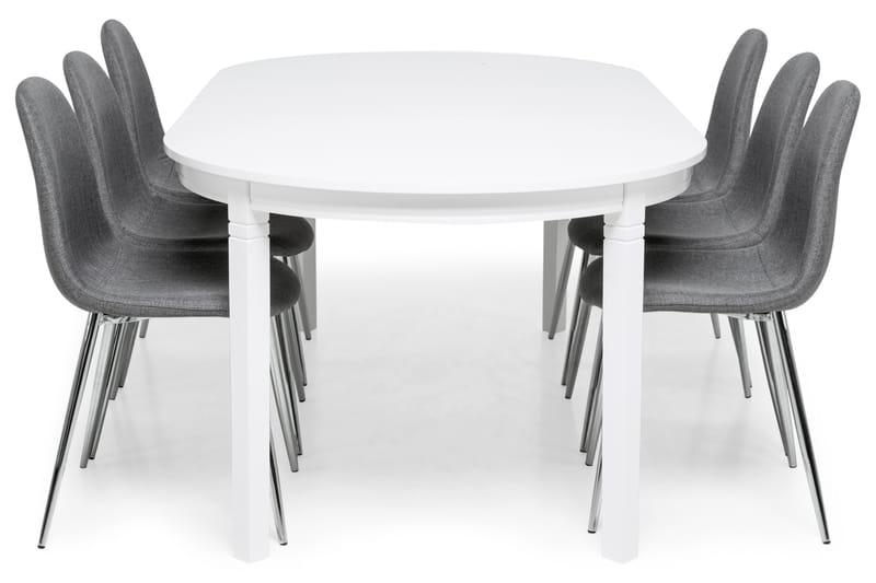 LEVIDE Bord 150/195 Vit + 6 NIKOLAS Stol Mörkgrå - Möbler - Matplats - Matgrupp & matbord med stolar