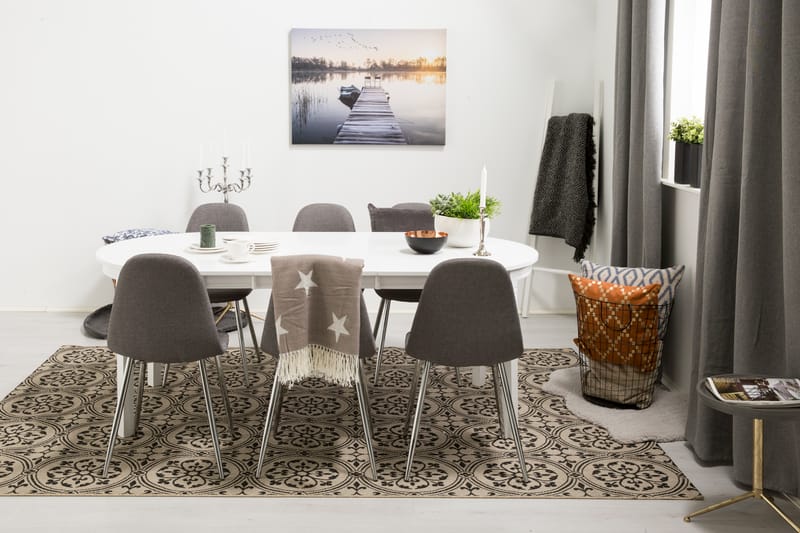 LEVIDE Bord 150/195 Vit + 6 NIKOLAS Stol Mörkgrå - Möbler - Matplats - Matgrupp & matbord med stolar
