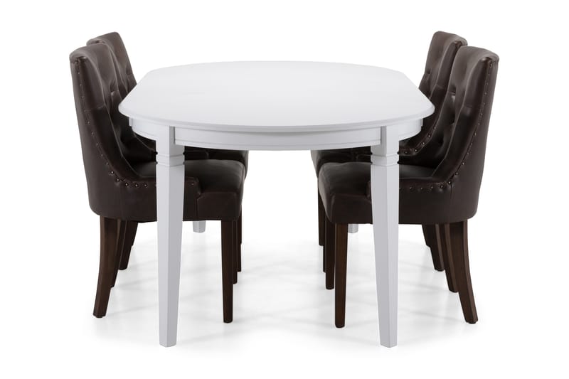 LEVIDE Bord + 4 CARMINE Stol Vit/Brun - Möbler - Matplats - Matgrupp & matbord med stolar