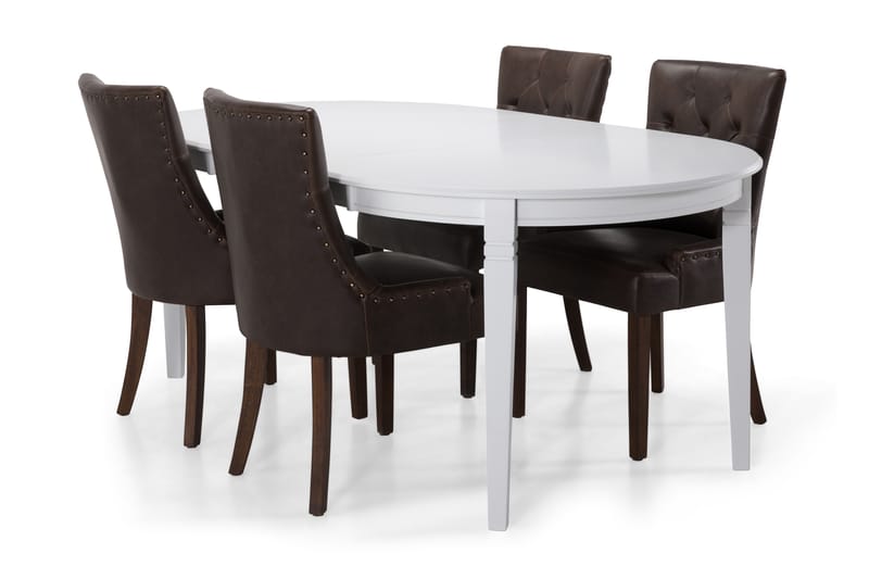 LEVIDE Bord + 4 CARMINE Stol Vit/Brun - Matgrupp & matbord med stolar