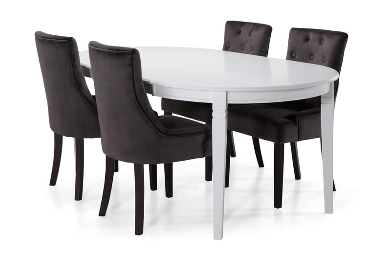 LEVIDE Bord + 4 COLFAX Fåtölj Sammet Mörkgrå/Sammet - Matgrupp & matbord med stolar