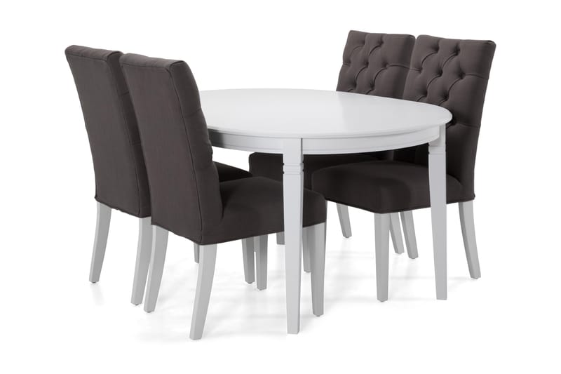 LEVIDE Bord + 4 JENCA Stol Vit/Mörkgrå - Matgrupp & matbord med stolar