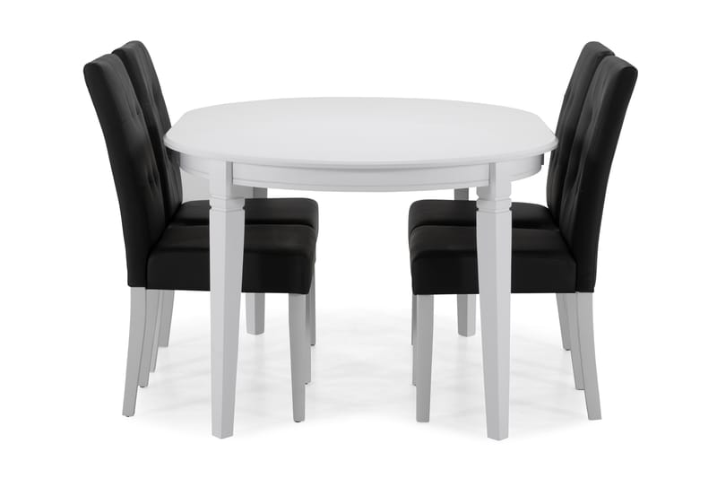LEVIDE Bord + 4 STILO Stol Vit/Svart PU - Möbler - Matplats - Matgrupp & matbord med stolar