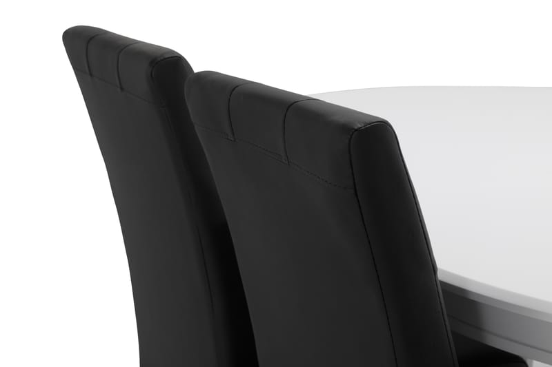 LEVIDE Bord + 4 STILO Stol Vit/Svart PU - Matgrupp & matbord med stolar