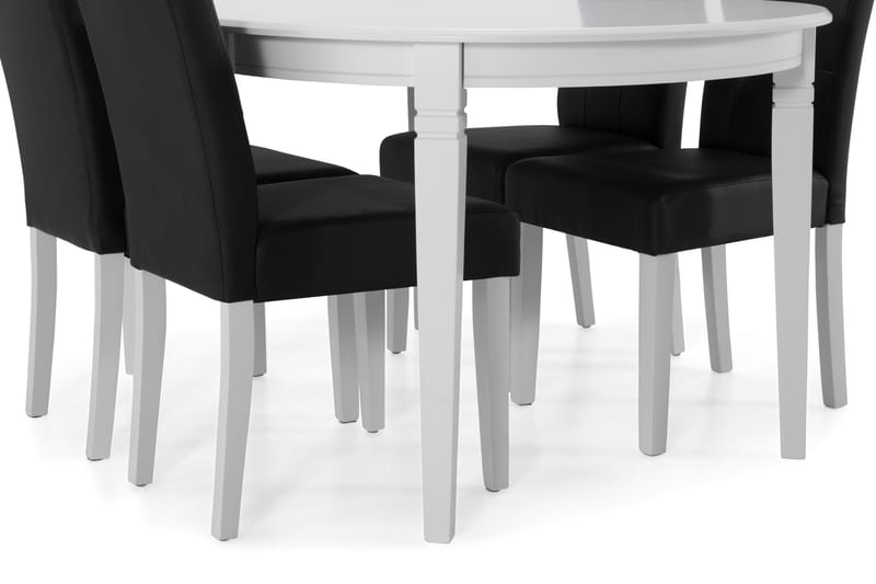 LEVIDE Bord + 4 STILO Stol Vit/Svart PU - Möbler - Matplats - Matgrupp & matbord med stolar