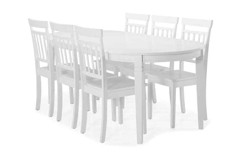 LEVIDE Bord + 6 AMMON Stol Vit - Matgrupp & matbord med stolar