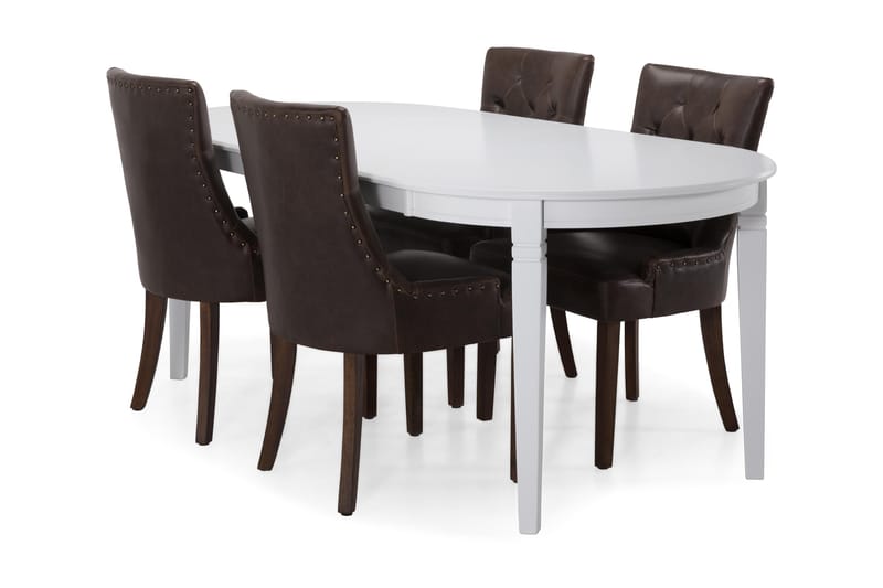 LEVIDE Bord + 6 CARMINE Stol Vit/Brun - Möbler - Matplats - Matgrupp & matbord med stolar