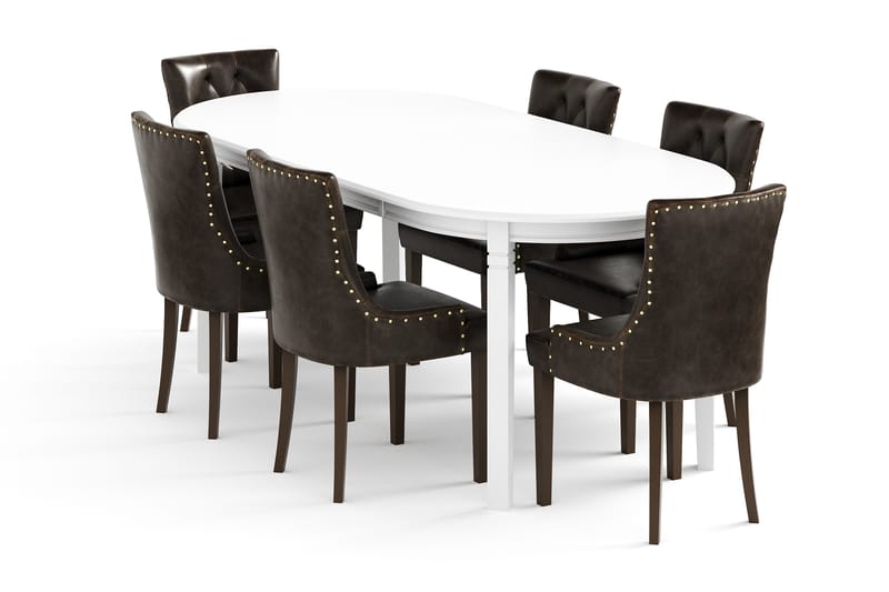 LEVIDE Bord + 6 CARMINE Stol Vit/Brun - Matgrupp & matbord med stolar