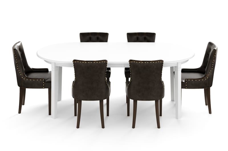 LEVIDE Bord + 6 CARMINE Stol Vit/Brun - Möbler - Matplats - Matgrupp & matbord med stolar