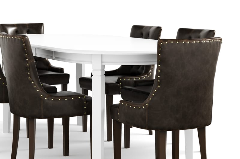 LEVIDE Bord + 6 CARMINE Stol Vit/Brun - Möbler - Matplats - Matgrupp & matbord med stolar