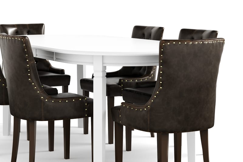 LEVIDE Bord + 6 CARMINE Stol Vit/Brun - Matgrupp & matbord med stolar