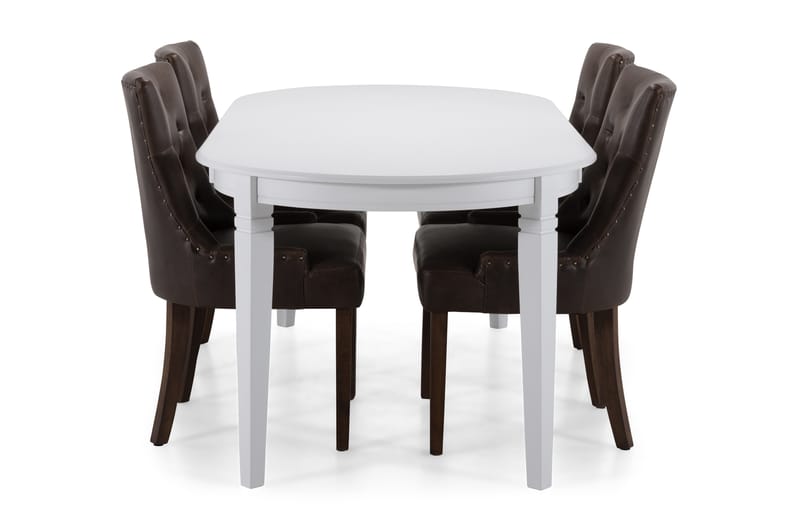 LEVIDE Bord + 6 CARMINE Stol Vit/Brun - Möbler - Matplats - Matgrupp & matbord med stolar