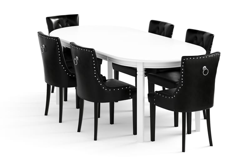 LEVIDE Bord + 6 CARMINE Stol Vit/Svart - Möbler - Matplats - Matgrupp & matbord med stolar