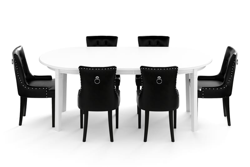 LEVIDE Bord + 6 CARMINE Stol Vit/Svart - Matgrupp & matbord med stolar
