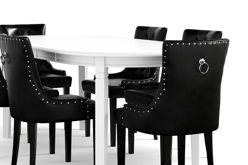 LEVIDE Bord + 6 CARMINE Stol Vit/Svart - Möbler - Matplats - Matgrupp & matbord med stolar