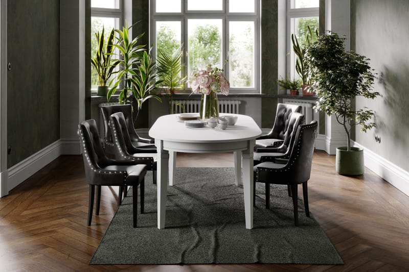 LEVIDE Bord + 6 CARMINE Stol Vit/Svart - Möbler - Matplats - Matgrupp & matbord med stolar