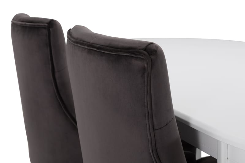 LEVIDE Bord + 6 COLFAX Fåtölj Sammet Vit/Mörkgrå/Sammet - Matgrupp & matbord med stolar