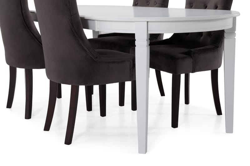 LEVIDE Bord + 6 COLFAX Fåtölj Sammet Vit/Mörkgrå/Sammet - Matgrupp & matbord med stolar