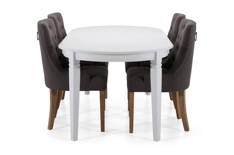LEVIDE Bord + 6 COLFAX Stol Grå/Vit - Matgrupp & matbord med stolar