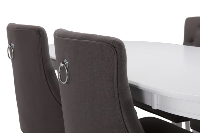 LEVIDE Bord + 6 COLFAX Stol Vit/Mörkgrå - Matgrupp & matbord med stolar