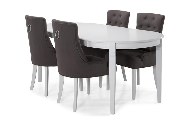 LEVIDE Bord + 6 COLFAX Stol Vit/Mörkgrå - Matgrupp & matbord med stolar