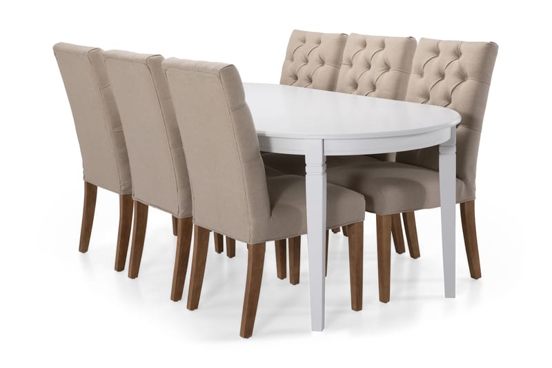 LEVIDE Bord + 6 JENCA Stol Beige/Vit - Matgrupp & matbord med stolar